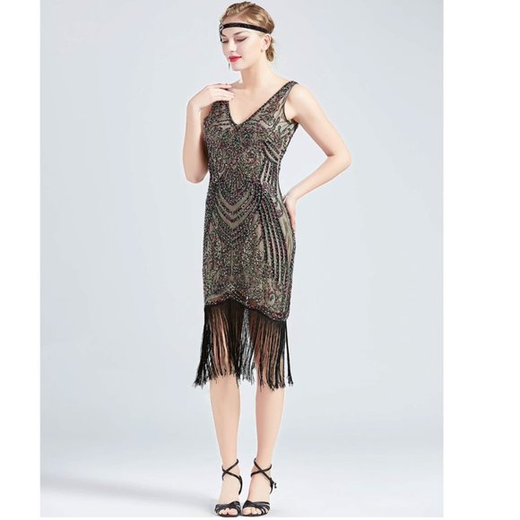 NWT rainbow sequin beaded deco flapper dress - Picture 2 of 8